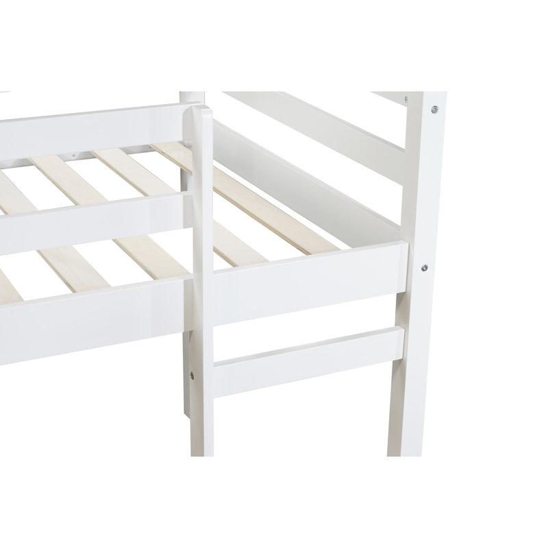 Lit mezzanine simple blanc, fabriqué en bois d'hévéa, spacieux sous la surface, plateforme de lit à lattes améliorée en blanc, faite de stable avec des lattes renforcées, rangement supplémentaire