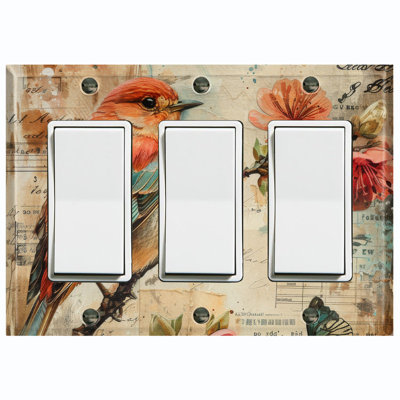 Metal Light Switch Plate Cover; US Standard Size 3 Gang GFI Rocker - Red Bird