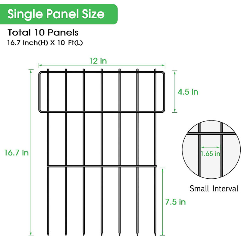 Clôture de jardin décorative en métal H 1 pi x l 2 pi
