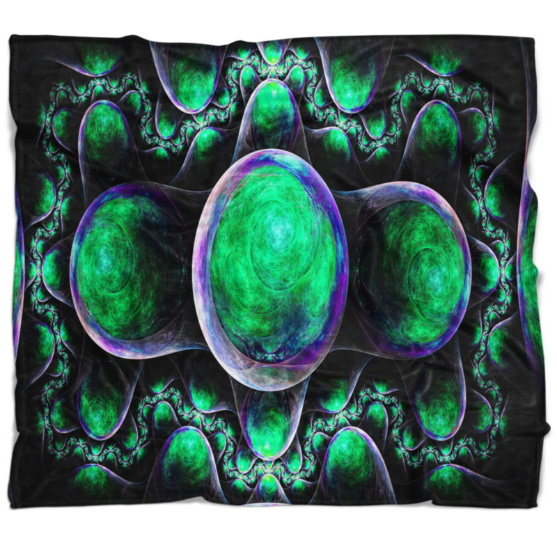  Couverture abstraite fractale exotique, L 59 po x L 71 po, Vert/noir