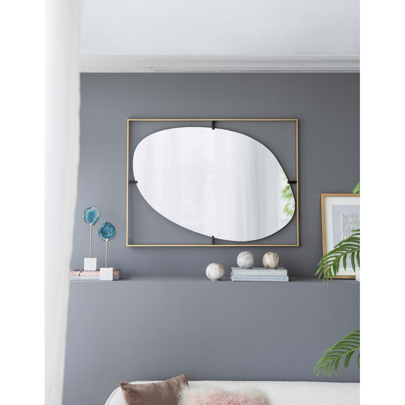 Miroir coquelicot avec cadre en métal doré de conception contemporaine, 40,2 po x 29,9 po