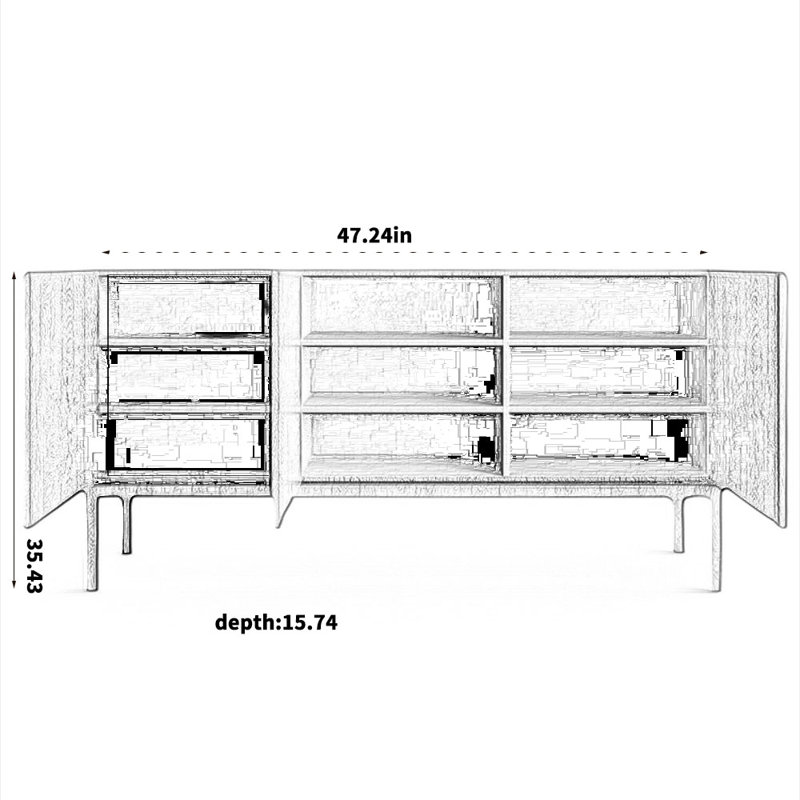 Buffet de style médiéval 47,24 po, Noyer, H 35,43 po x l 47,24 po x P 15,74 po