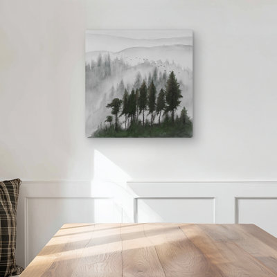 Mountains Landscape in Dark Watercolor - Green Trees Metal Print