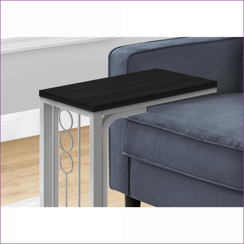 Space-Saving C-Shaped Coffee Table with Black Laminate Top &amp; Grey Metal Base for Living Room/Bedroom