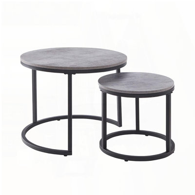 2-Piece Round Nesting Coffee Table Set – Grey Faux Concrete Wood Finish