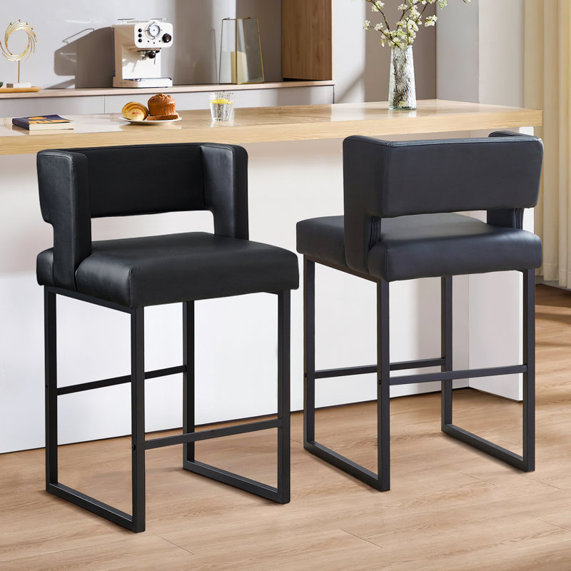 Tabouret de comptoir rembourré avec structure en métal (ensemble de 2), Noir, Noir