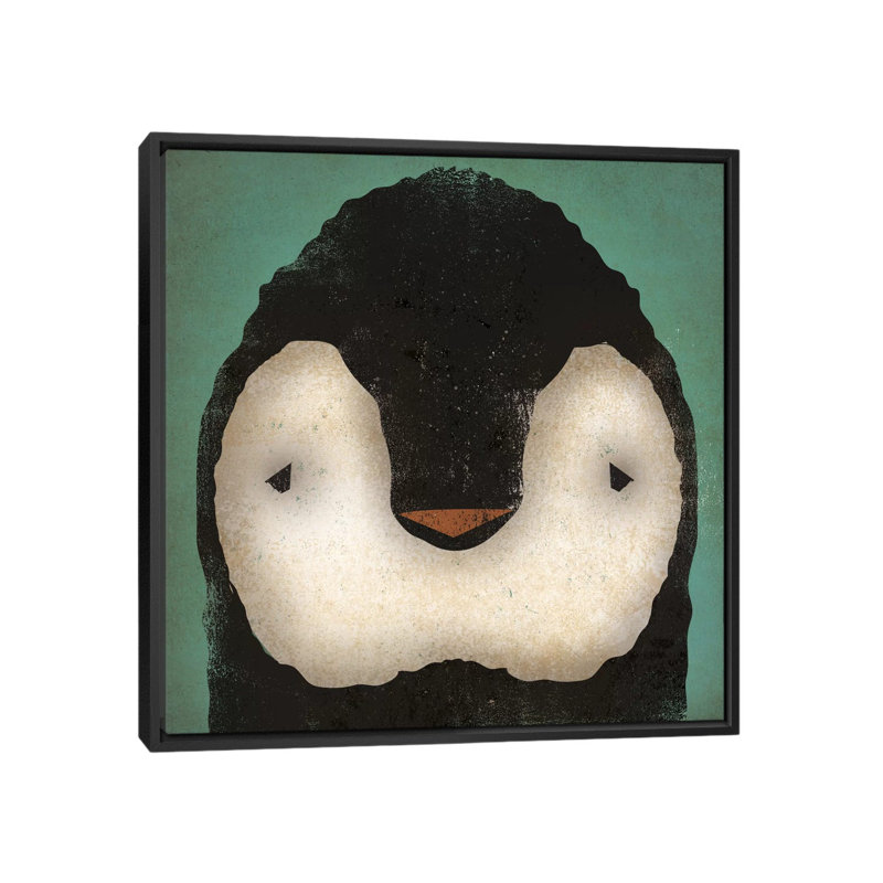 «Baby Penguin on Teal», art sur toile, H 18 po x l 18 po x P 1,5 po, Toile encadrée noire