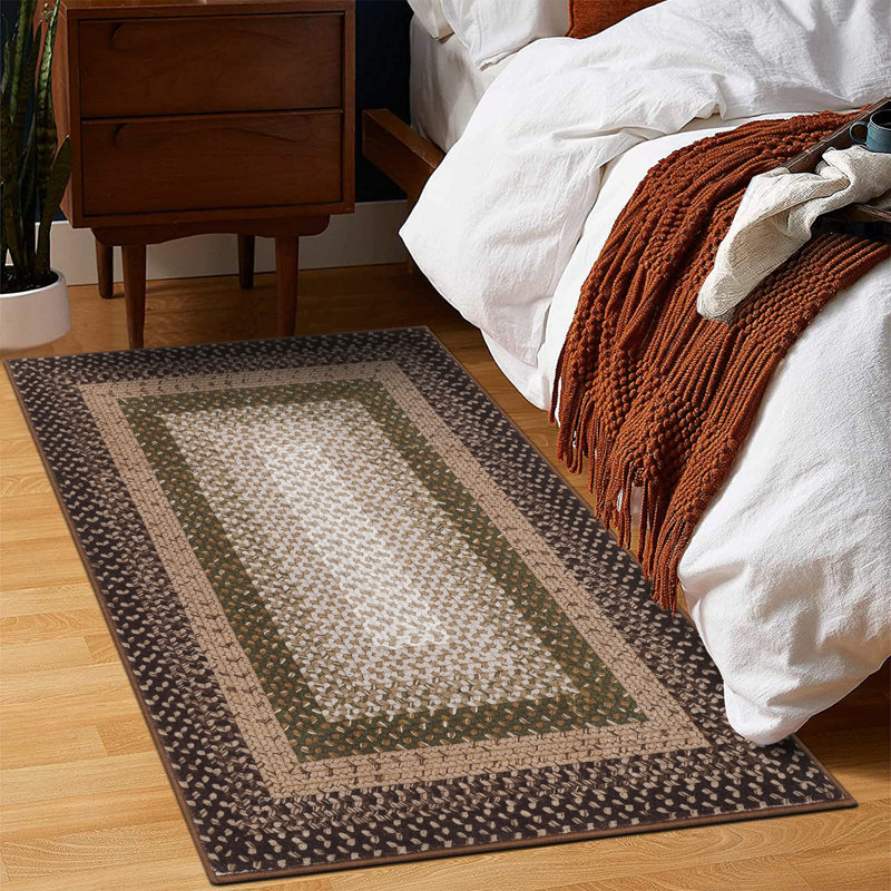 Striped Area Rug, Green, Rectangle 120 x 170 cm