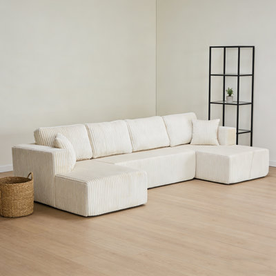 U-Shape Modular Corduroy Sectional Sofa, Modern Minimalist Compressed Sleeper Couch, Space-Efficient Upholstered Sofa For Living Room & Bedroom