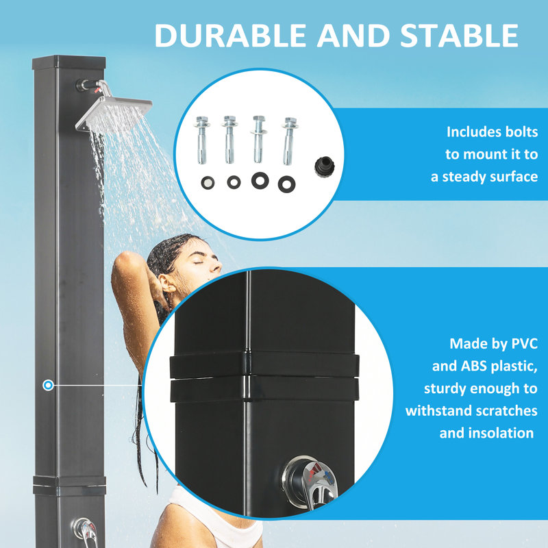 Solar Powered Temperature Controlled PVC Freestanding Outdoor Shower with Detachable Shower Head and Footwash Spout
