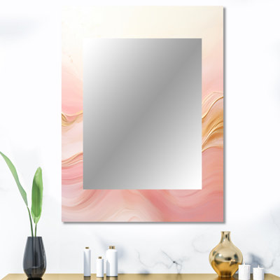 Or et rose Soft Wave Fusion II - miroir de formes abstraites, miroir mural décoratif moderne, impression d'art en métal