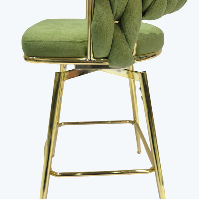 Tabouret de comptoir Aaronda, Siège vert / cadre doré, Tabouret de comptoir (siège d'une hauteur de 23,2, 4
