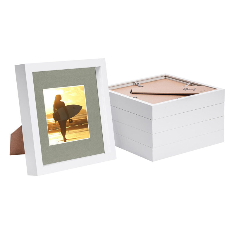 Nicola Spring - 8" x 8" White 3D Box Photo Frames - 4" x 4" Mount - Grey