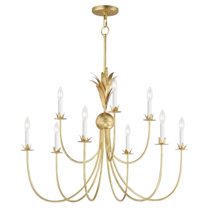 Ashelle 36" W 9-Light Dimmable Candle Style Chandelier, Gold Leaf