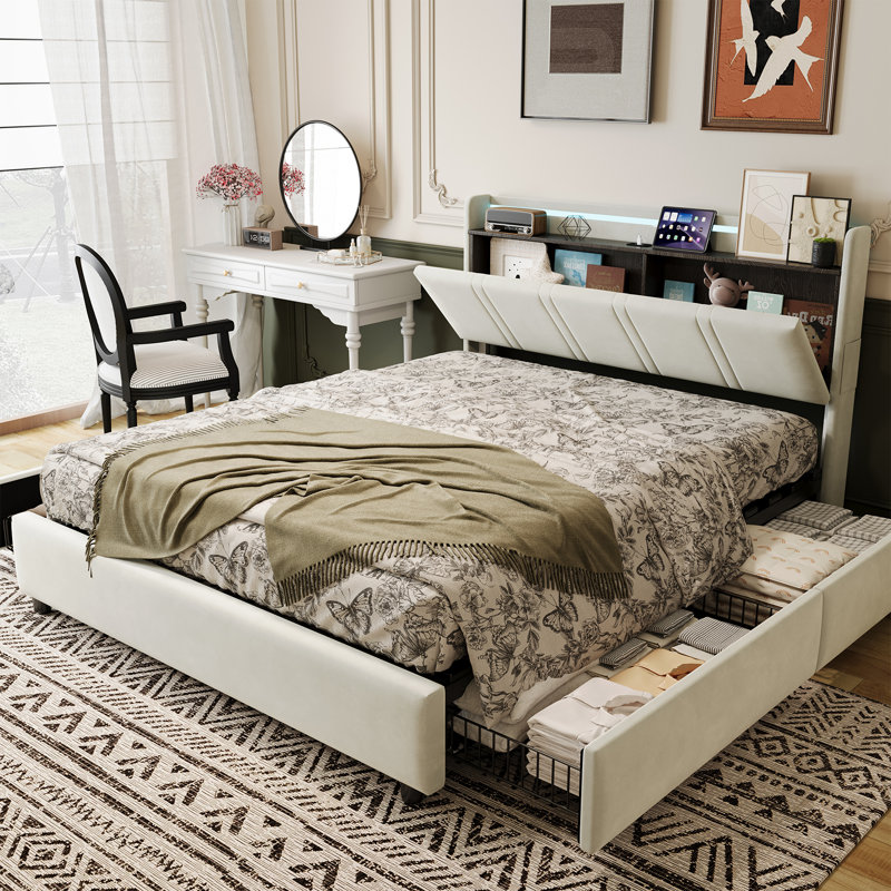 Upholstered Ottoman Bed, EuropeanKingsize (160 x 200 cm)