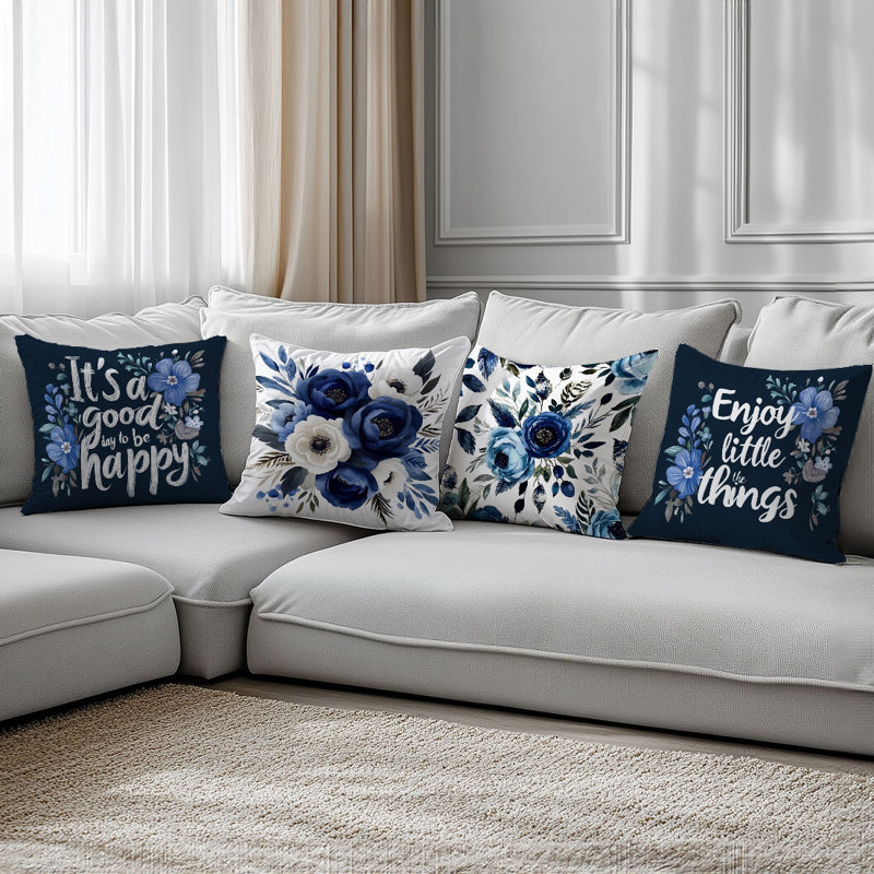 4 Pcs Flowers Pattern Decorative Pillow Covers
