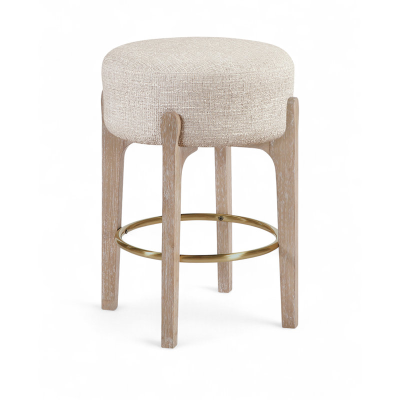 Tabouret de comptoir rembourré en tissu Maud, Siège beige / structure naturelle