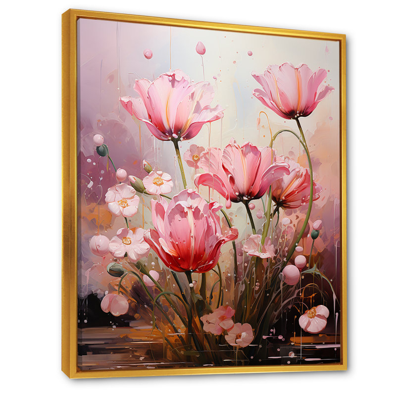 Rose fuchsia, sérénité, fleurs 3 - Fuschia, art mural, Cadre flottant doré, H 40 po x l 30 po x P 1,5 po