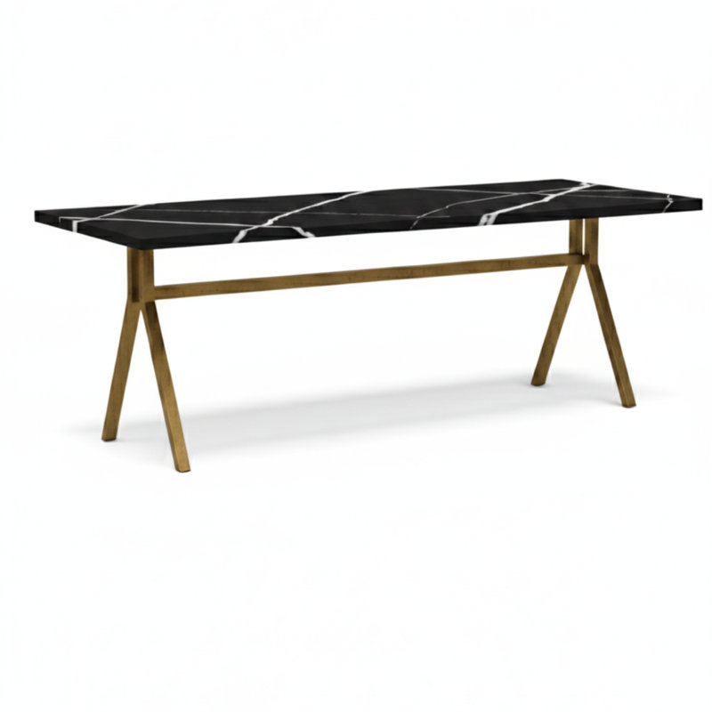 Strut Dining Table, Black, Gold, 30"H x 84"L x 36"W