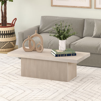 47.5" Wide Coffee Table with Fluted Pedestal Base — Alder White Scandinavian MDF Center Table for Living Room | Karyme