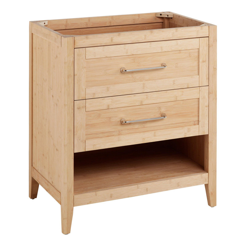 Burfield 30" White Bamboo Single Bathroom Vanity with Quartz Top