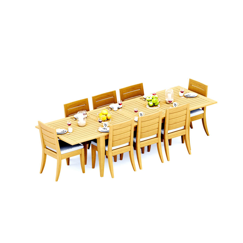 10 Seats 11 Pcs Grade-A Teak Wood Dining Set: 122" Atnas Double Extension Rectangle Table And 10 Atnas  Armless Chairs #11AT2800