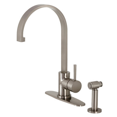 Kingston Brass Concord Single-Handle Deck Mount Kitchen Faucet with Brass Sprayer and Deck Plate