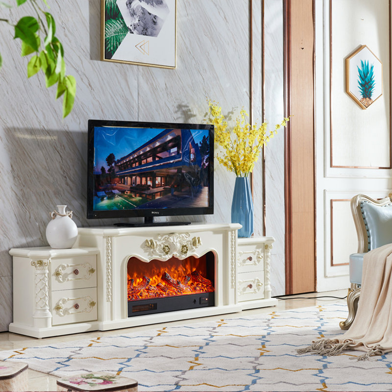 European-style solid wood carved and gilded fireplace, White
