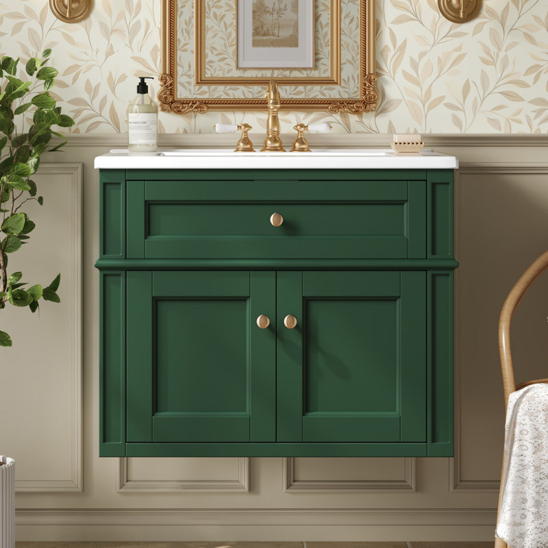 Meuble-lavabo de 61 cm (24 pouces) avec lavabo et tiroir à bascule, Vert