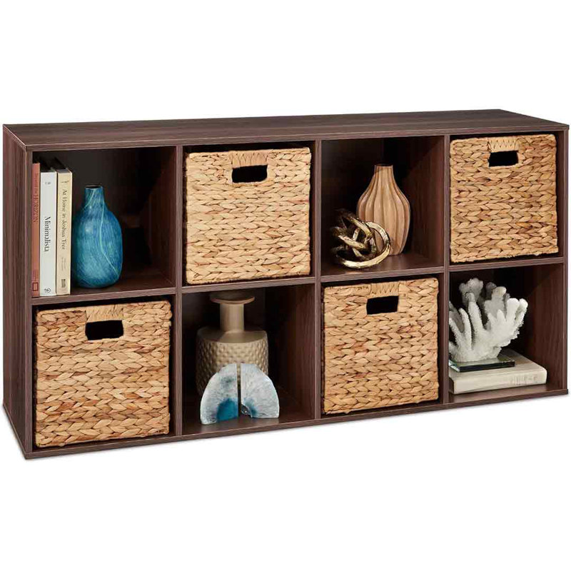 Bookshelf, 11in Display Storage System, Organizer w/ Removable Back Panels, (8 Shelves) 24"H x 47.85"W x 11.5"D, Light Oak