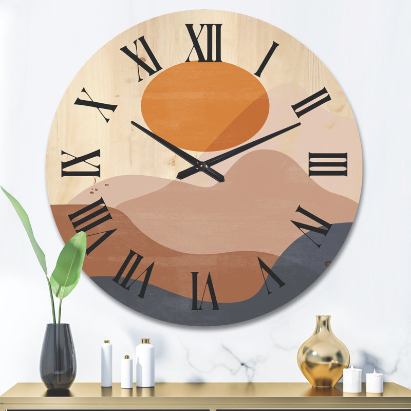 Horloge murale abstraite lune en bois aux tons terreux II, Grand