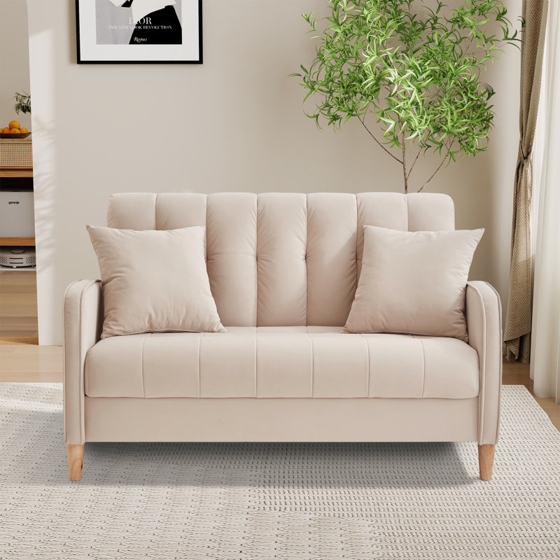 Causeuse rembourrée avec dossier capitonné, Beige