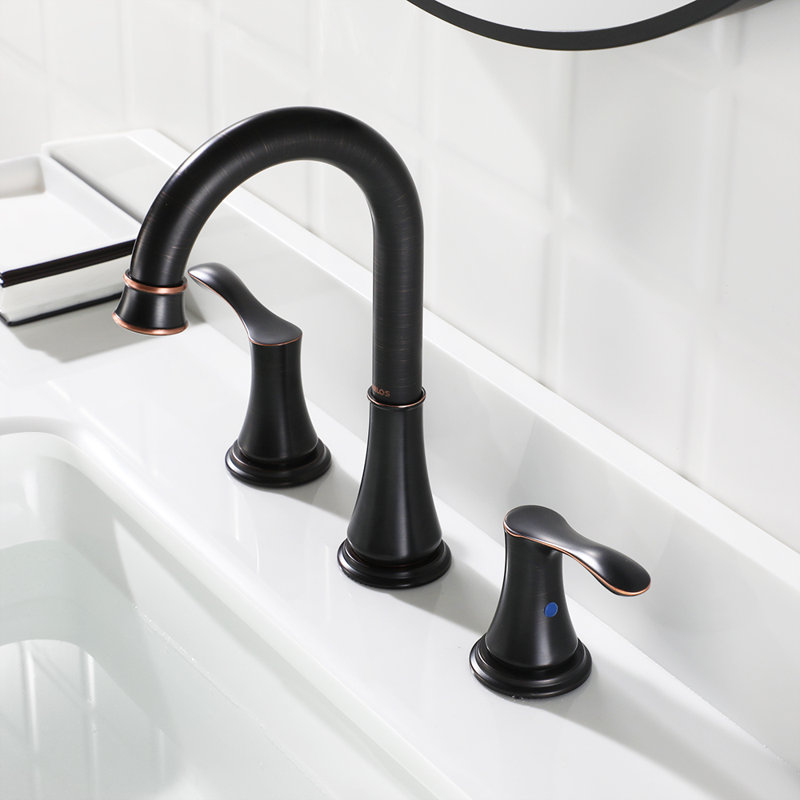 Robinet de salle de bain à 2 poignées avec drain escamotable en métal, Bronze huilé
