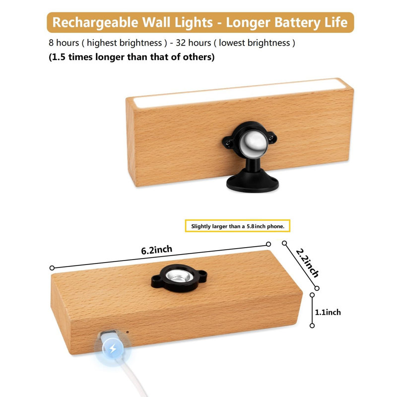 Wall Sconces Set of Two - Wireless Wall Lights for Bedroom