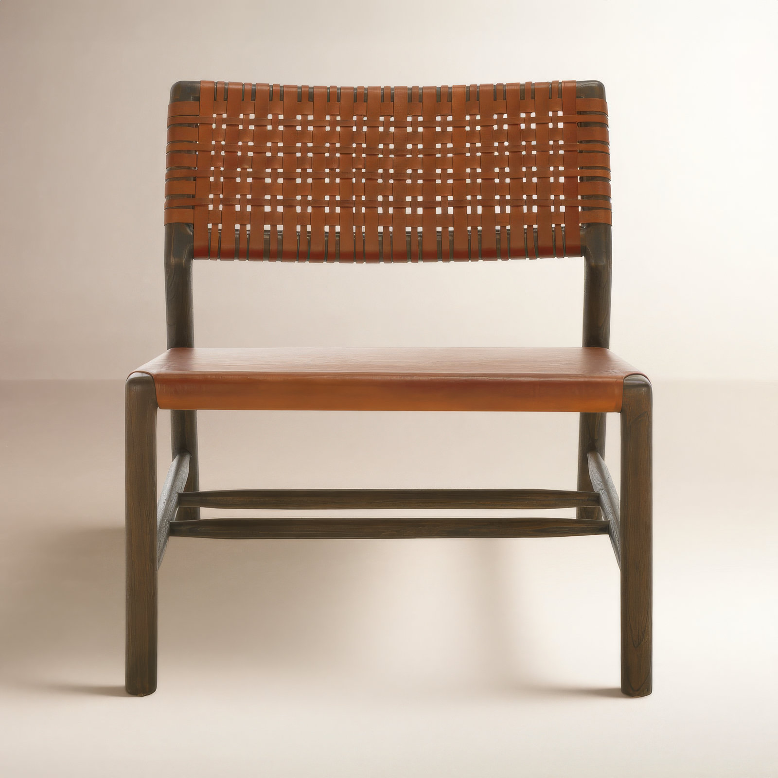 Stowmarket Woven Leather Acccent Chair, Walnut, Brown Leather