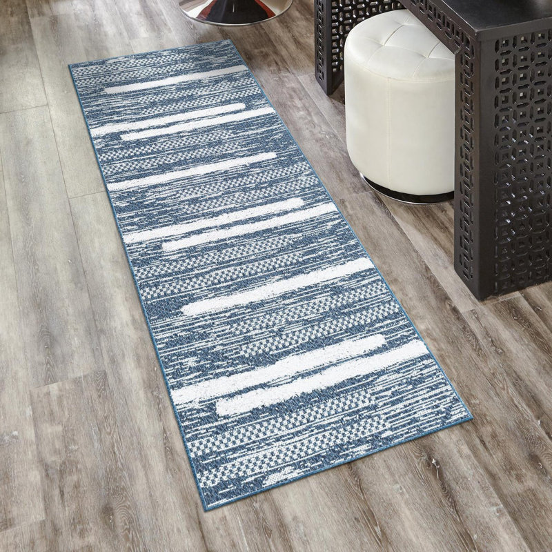 Tapis bleu marine en coton tissé à la machine à motif géométrique Jiacheng, Tapis de couloir 2 pi 3 po x 6 pi 1 po