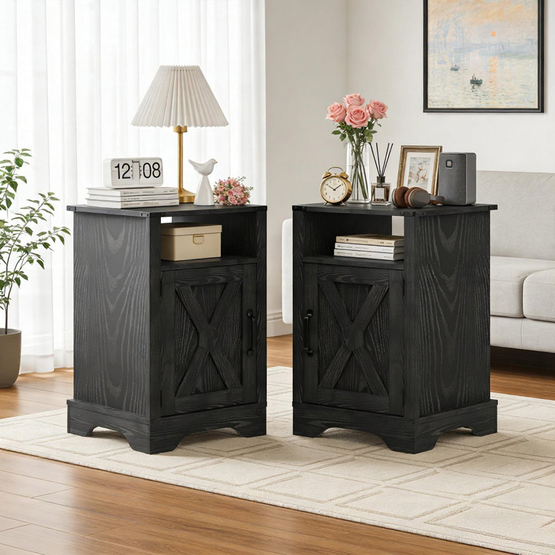 Table de chevet Bradford Farmhouse, Ensemble de 2, Noir