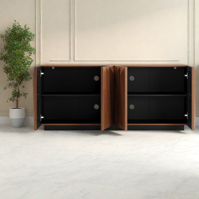 Modern Walnut Sideboard Buffet Cabinet, Spacious Storage, Mid Century Style