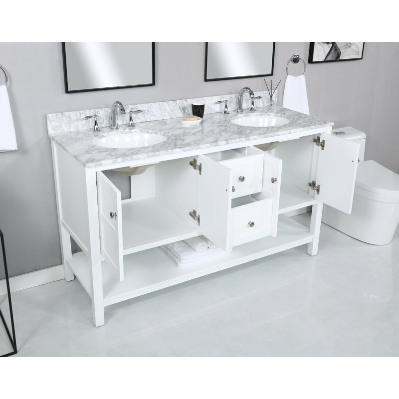 Amyra Hoefer 60" Double Bathroom Vanity Set, White
