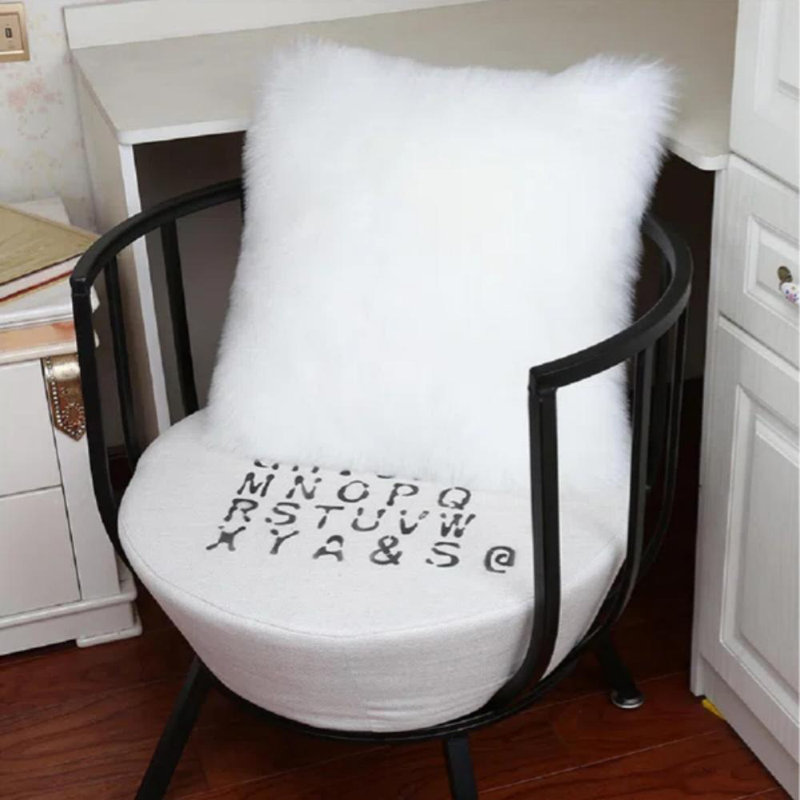 Cristopher Fluffy Faux Fur Cushion Cover, White, 50 x 50cm