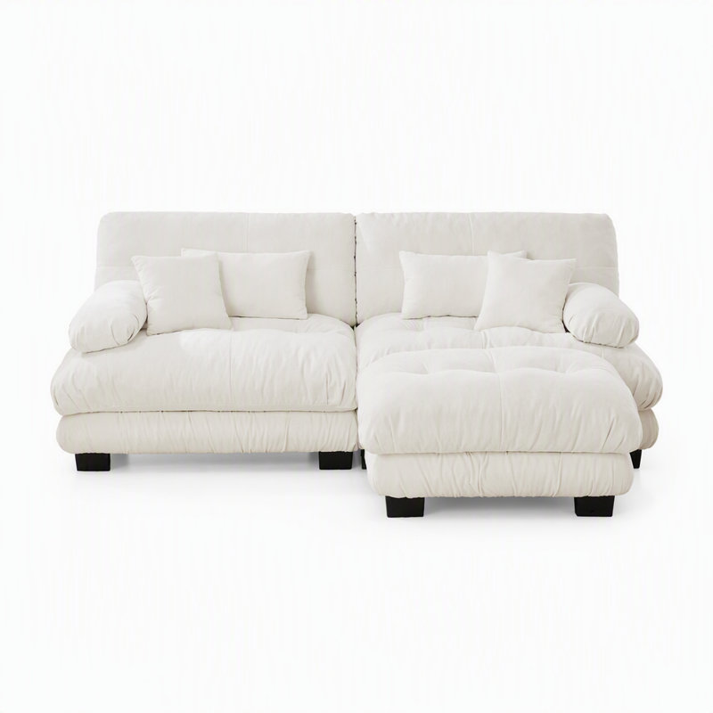 Canapé de coin confortable en chenille pour le salon, avec coussins supplémentaires et pouf convertible