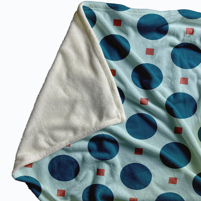 Dot Dash Throw Blanket, 60" L x 50" W, Teal (Teal/Coral)