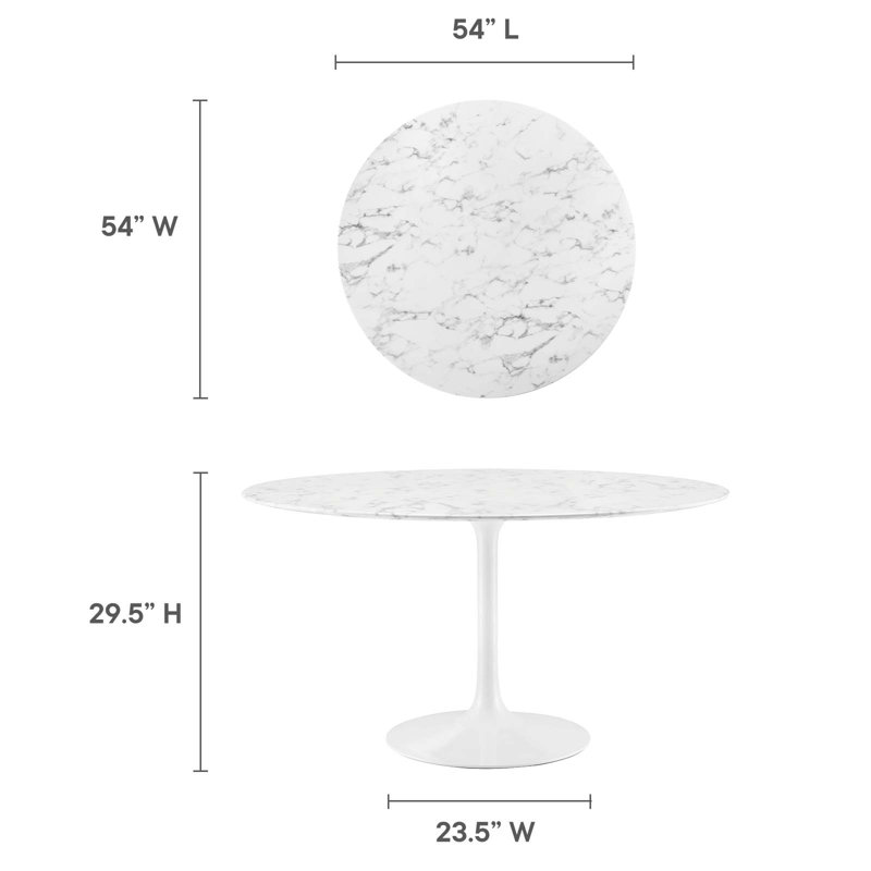 54" White Marble and Wood Round Dining Table