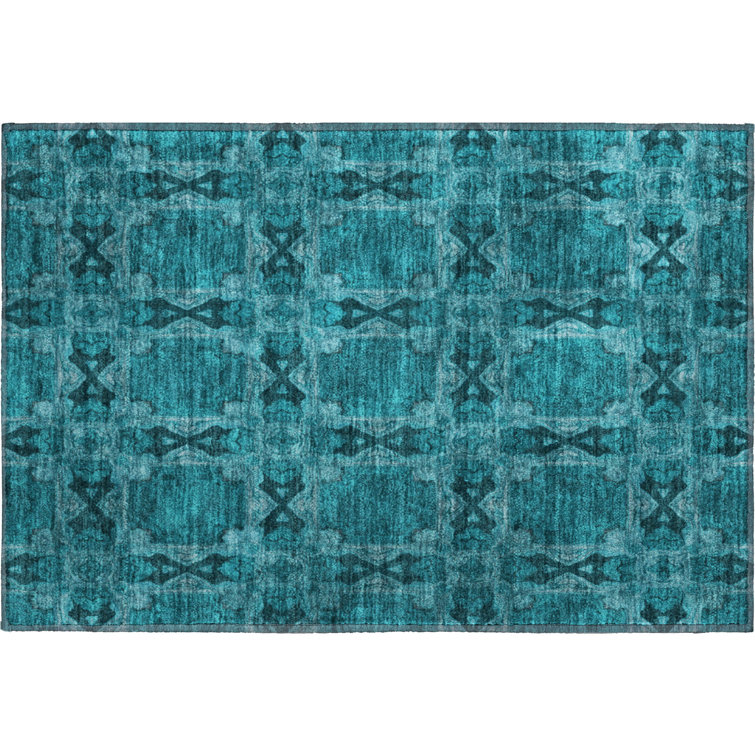 Premium Machine Washable Cerrito AMF564 Teal Rug