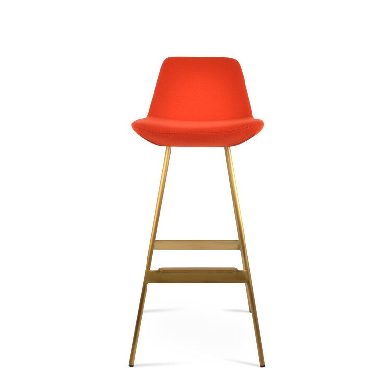 Pera Balat Stool, Orange Wool, Brass, Counter Stool (24" Seat Height)