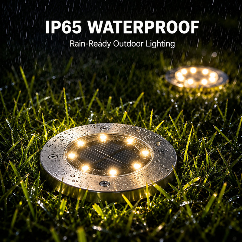Solar Ground Lights 8 LED Garden Waterproof Disk Light Outdoor Pathway Light for Lawn Deck Walkway, Yellow