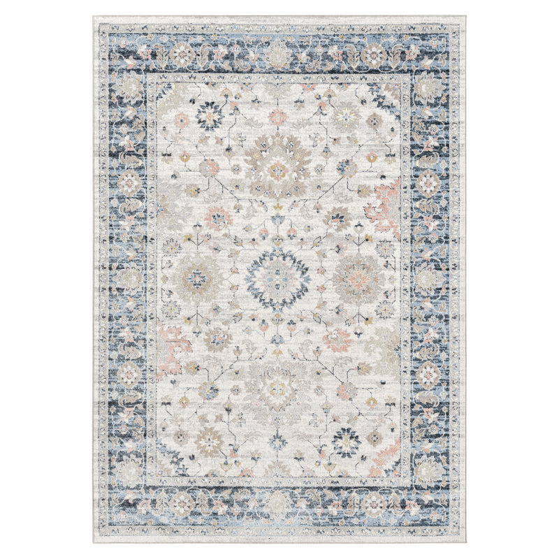 Tapis bleu clair / blanc Benner Killough, Rectangle 6 pi 6 po x 9 pi 2 po