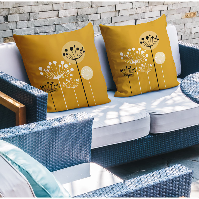 Housse et insert de coussin décoratif intérieur / extérieur en mélange de polyester, L 15 po x H 15 po, Jaune