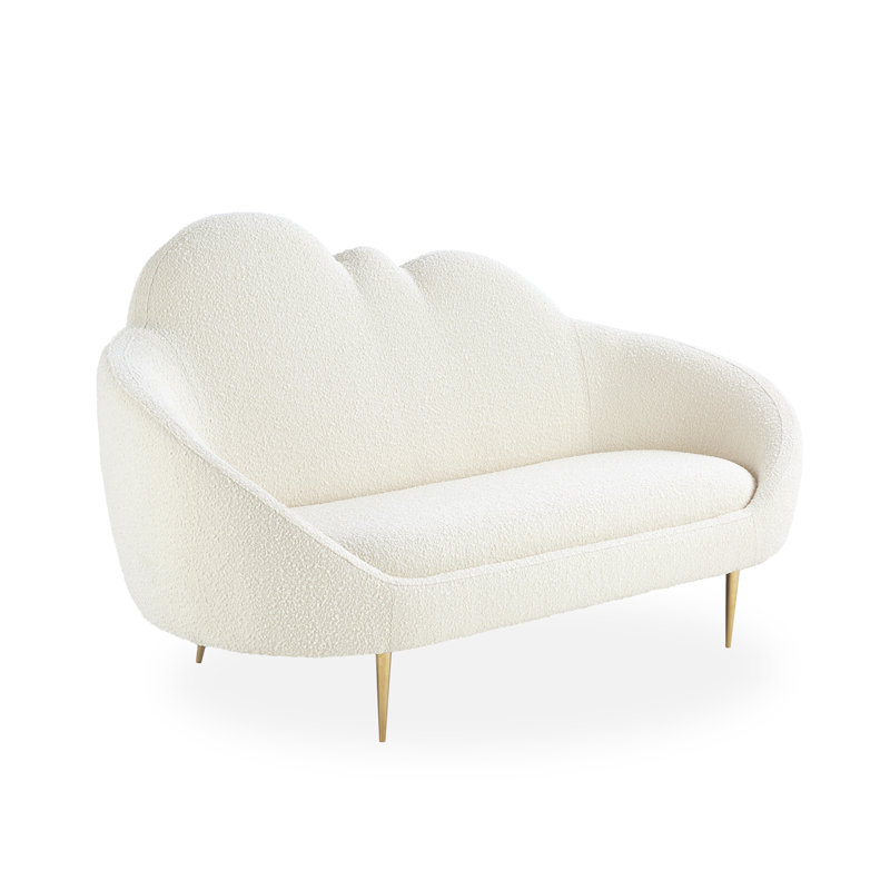 Olympus Oatmeal Velvet Cloud Settee with Brass Legs