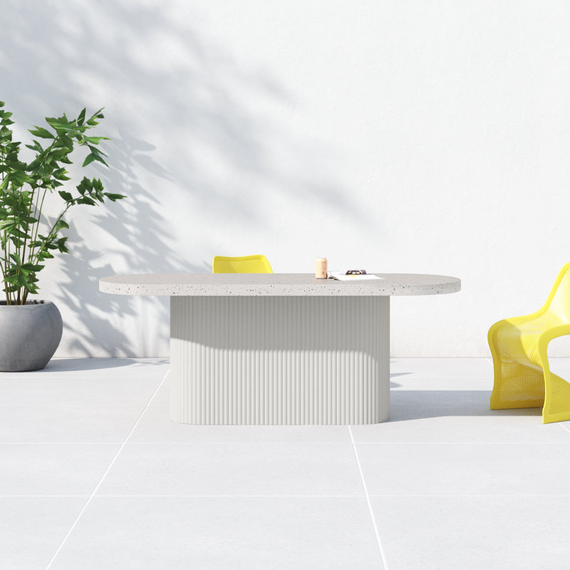 Contemporary Gray Terrazzo Oval Outdoor Dining Table